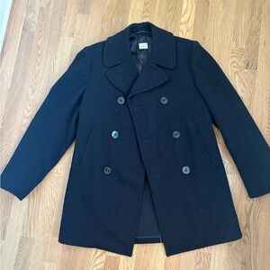 Vintage Black Double-Breasted Navyman’s wool coat. 38L